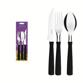 Juego de Cubiertos Tramontina New Kolor con Láminas de Acero Inoxidable y Mangos de Polipropileno Negro 3 Piezas