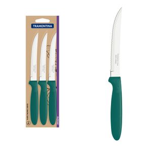 Juego de Cuchillos para Asado Tramontina Ipanema con Láminas de Acero Inoxidable y Mangos de Polipropileno Esmeralda 3 Piezas