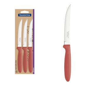 Juego de Cuchillos para Asado Tramontina Ipanema con Láminas de Acero Inoxidable y Mangos de Polipropileno Guayaba 3 Piezas