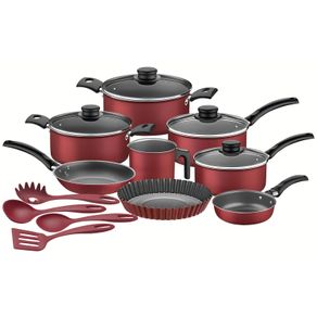 Batería de Cocina Tramontina Turim de Aluminio con Revestimiento Interno de Antiadherente Starflon Max Rojo 12 Piezas
