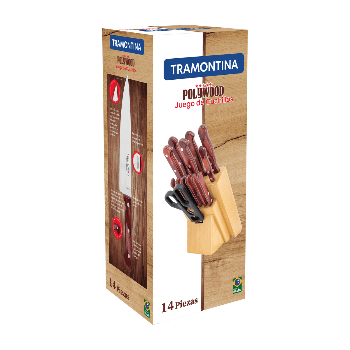 Juego de Cuchillos con base de madera POLYWOOD 14 piezas - Tramontina Store