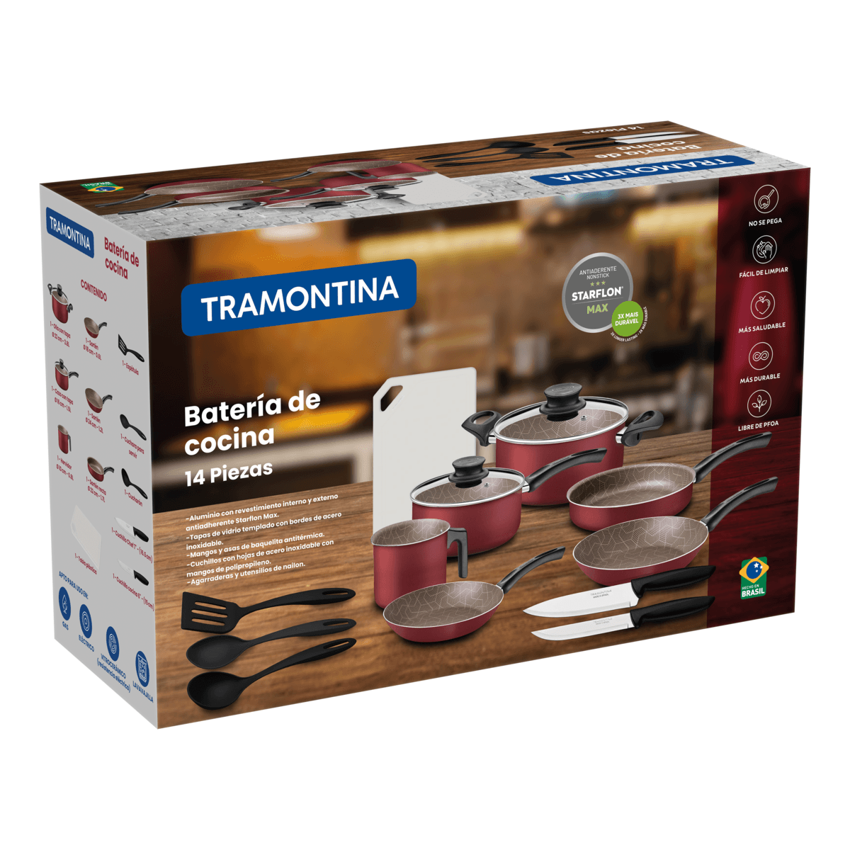 Batería de Cocina Tramontina Paris en Aluminio con Revestimiento Interno y  Externo de Antiadherente Starflon Max Rojo 12 Piezas - Tramontina Store